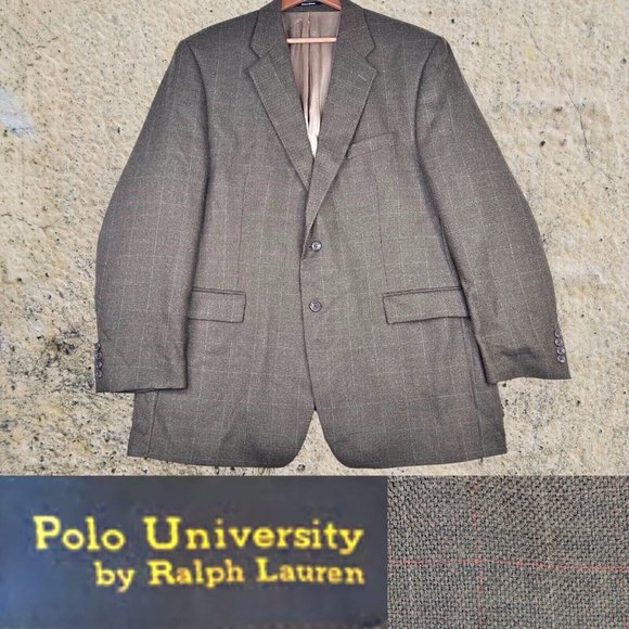 VTG‎ Ralph Lauren Polo University 80s Brown Wool Tweed Blazer 48 Tall Union Made - Picture 2 of 16